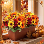 Yinder 12 Bundles Fall Artificial Flowers Bouquet 6 Silk Sunflowers and 6 Faux Chamomile Flowers Orange Yellow Burgundy Autumn Floral Arrangement for Vase Thanksgiving Table Centerpieces Home Decor - Image 4