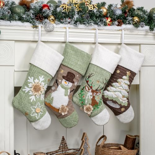 LUBOT 4 Pack Christmas Stockings Set of 4 Large Family Xmas Stocking Embroidered 20" Rustic Farmhouse Country Classic Fireplace Hanging Holiday Decor - Image 2