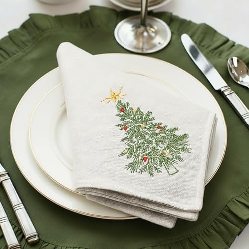 Newwiee Christmas Linen Napkin Set of 4 100% Linen Cloth 20 Inch by Newwiee