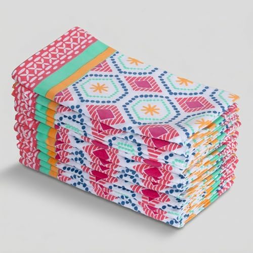 FINGERCRAFT Cloth Napkins Set of 12, 100% Cotton, 20x20 Inch, Coral Oasis by FINGERCRAFT
