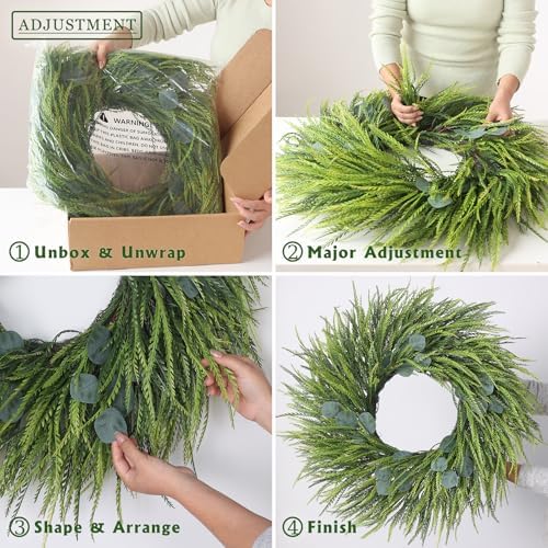 26" Artificial Eucalyptus with Fake Saw Grass Wreath for Front Door Decor - Image 5