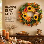 24 Inch Fall Wreath for Front Door with Pumpkins, Sunflowers & Berries - Image 6