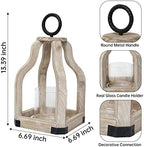 SWALLOWLIVING 13" Rustic Farmhouse Wood Candle Hurricane Lantern with Glass Candlestick Holder for Patio, Table Centerpiece, White Washed - Image 4