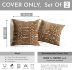 BlissBlush Decorative Throw Pillow Covers 18X18 Set of 2, Brown Boho Farmhouse Cushion Cover, Cozy Soft Accent Pillowcase for Couch Sofa Bed Living Room Home Décor - Image 3