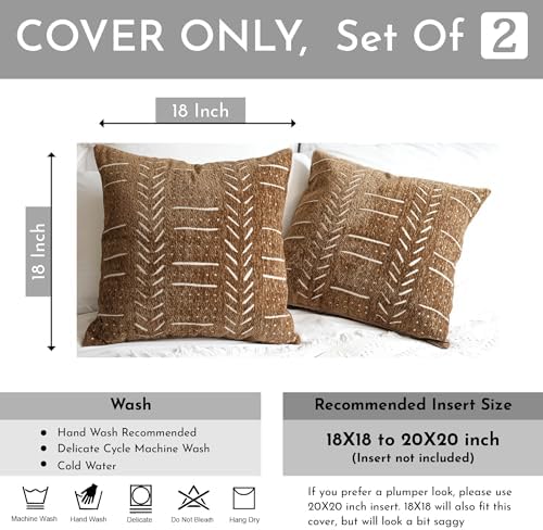 BlissBlush Decorative Throw Pillow Covers 18X18 Set of 2, Brown Boho Farmhouse Cushion Cover, Cozy Soft Accent Pillowcase for Couch Sofa Bed Living Room Home Décor - Image 3