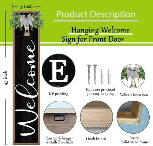 flowtorely Outdoor Welcome Sign, 45"×9", Wood Black - Image 2