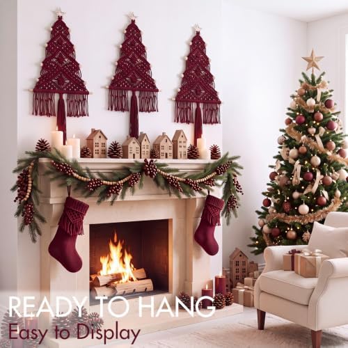 HunnmingRe 3 Pcs Large Macrame Christmas Tree Decor, Burgundy Red - Image 5