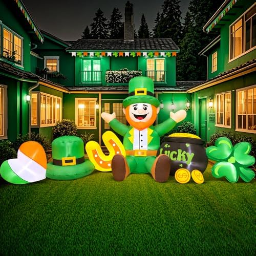 8FT St Patricks Day Inflatables Outdoor Decorations,Inflatable Leprechaun with Clover & Gold Coins Combo Blow Up Yard Decorations for Holiday Party Yard Lawn Garden - Image 6