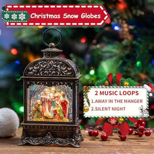 Christmas Snow Globes, Manger Snowflake Ball Adoration of The Magi Nativity Scene, Silent Night Music Water Lantern, Holiday Decorations Gifts for Family, Children or Friends - Image 4