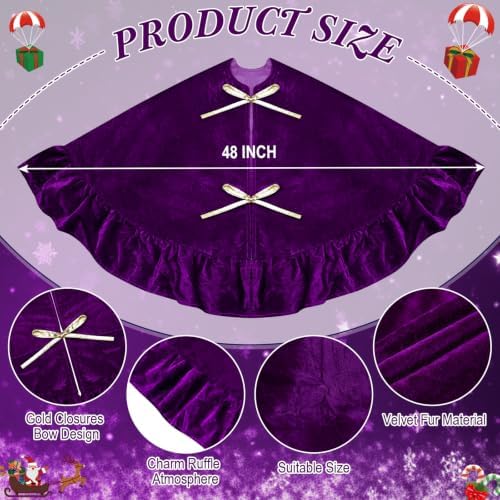 48 Inches Velvet Halloween Tree Skirt Decorations Purple Luxury Xmas Fur Plush Skirts for Halloween Merry Christmas Party Rustic Vintage Holiday Home Winter - Image 2