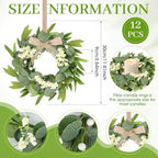 12 Pcs Green Artificial Eucalyptus Swag Wreaths Spring Summer Wreath with White Berries Mini Green Kitchen Cabinet Wreaths with Ribbon for Front Door Porch Wall Window Farmhouse Decoration - Image 3