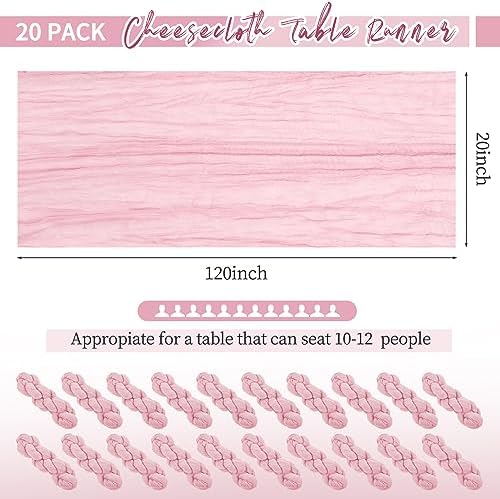 20 Pack Pink Table Runner 10Ft Cheesecloth Table Runner Boho Gauze Table Runners Romantic Long Sheer Fabric Cheese Cloth Table Runners for Wedding Party Bridal Shower - Image 2
