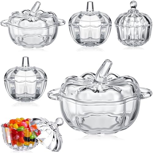 Mimorou 6 Pcs Glass Pumpkin Candy Jars with Lids, 3 Sizes Clear Bowls by Mimorou