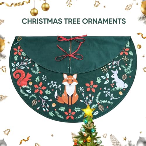48 Inch Christmas Tree Skirt, Holly Green Woodland Animals - Image 4