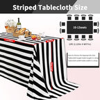 Fanqisi 2 Packs Black and White Striped Tablecloth 57 x 120 Inch Rectangle Waterproof Table Cover Halloween Table Cloth for Birthday Wedding Dining Banquet Outdoor Party Decorations - Image 3