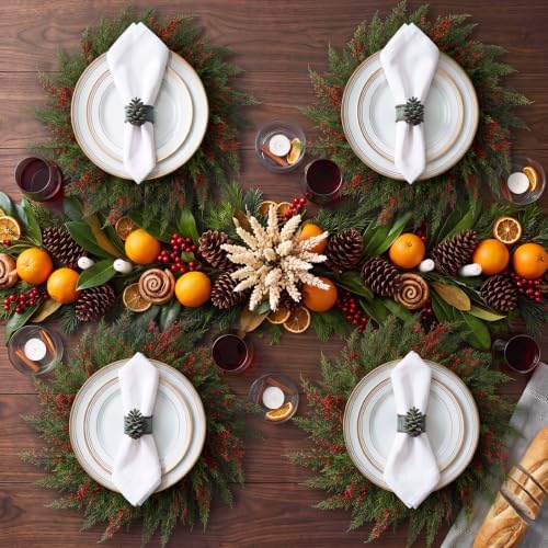 Christmas Round Placemat Set of 12 Artificial Cedar Wreath Charger - Image 5