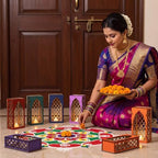 Ripeng 6 Set Diwali Wooden Light Holder Indian Jharokha Wall Decorations - Image 6