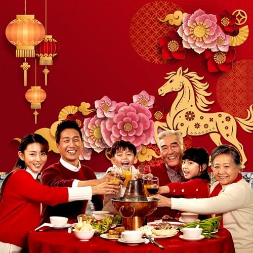 AOFOTO 15x8ft Happy Chinese New Year Backdrop China Spring Festival Lunar Year of The Horse Decoration Banner Paper Cut Flowers CNY Lanterns 2026 Background Party Supplies Photoshoot Studio Props - Image 4