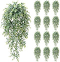 Zeyune 12 Pack Artificial Hanging Eucalyptus Plants, Fake Greenery Eucalyptus Leaves, Boho Ivy Plant Decor for Wedding, Bridal Shower Backdrop Bathroom Home Office Desk Indoor Wall (White-Sprayed) by Zeyune