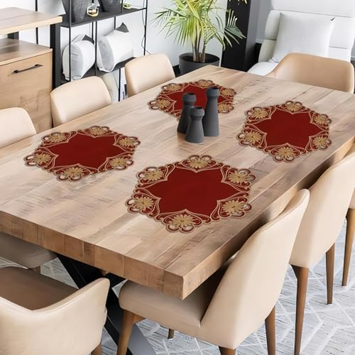 Decozen Set of 8 Doilies for Table, Lace Doilies - Rustic, Crochet, Farmhouse, Kitchen, Dining Table Centerpiece Decor - Round Christmas Placemats - 15 Inch Gold Red, The Imperial Collection - Image 5