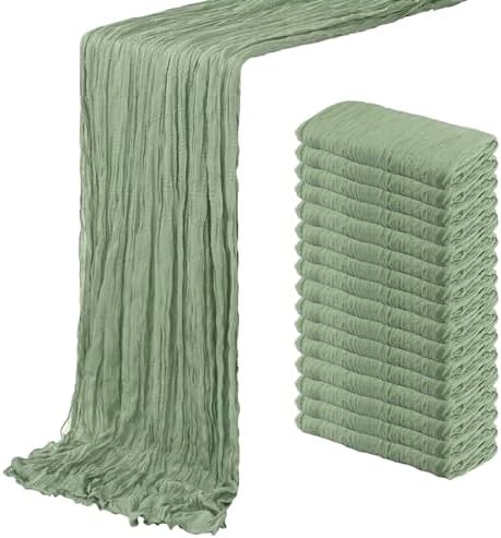16 Pack Sage Green Cheesecloth Table Runner 20 x 120 inch Gauze Table Runners 10 FT Long,Semi Sheer Boho Cheese Cloth Fabric Table Runner Bulk for Wedding,Party,Baby Shower,Bridal Shower Decoration by ACSUIT