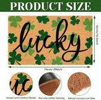 JarThenaAMCS St. Patrick's Day Natural Coir Door Mat Lucky Clover Welcome Floor Mat Green Shamrock Non-Slip Entrance Door Rugs for Irish Holiday Indoor Outdoor Home Bathroom Decor, 16.5 x 29 Inch - Image 3