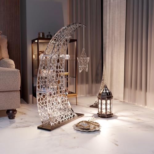 iwa concept Ramadan Crescent Moon Decor Islamic Home Decoration for Eid Muslim Gifts (Shiny Silver, 33x24.4 inches | 84x62 cm) - Image 4