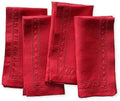 Linen Napkins Red Set of 4, Embroidered Dot and Hemstitch, 18 x 18 Inch by OlucioAuthentiqueHome