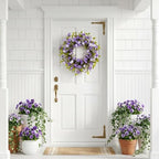 Summer Wreath for Front Door, 22 in Purple Cherry Blossom Hydrangea - Image 2