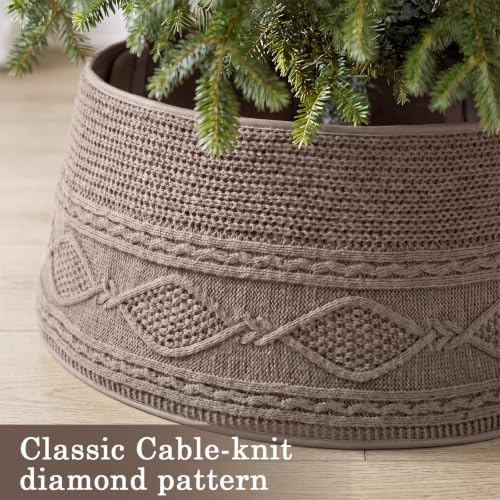 Foilswirl Knit Christmas Tree Collar Taupe Diamond Knitted Skirt 23-28in - Image 3