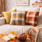AQOTHES Plaid Fall Throw Pillow Covers Orange 26x26 Inch Set of 2 - Image 4