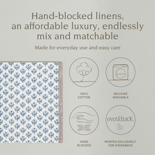 Over&Back Set of 4 Hand-Blocked Placemats - Colorful Dining Table Mat - Each Placemat is Unique - 100% Cotton - Machine Washable - Kitchen and Home Decor - Blue Blossom - Image 2