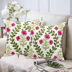 Alysheer Floral Embroidered Throw Pillow Cover 18"x 18" Set of 2, Hot Pink - Image 2