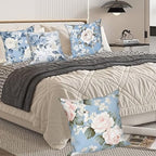 4 Pcs/Set Rose Flowers Pillow Covers Summer Floral Green Leaves Flowering Shrub Plants Natural Scenery Colorful Watercolor Linen Cushion Case for Outdoor Couch Sofa Bedroom, 22"x22" - Image 5