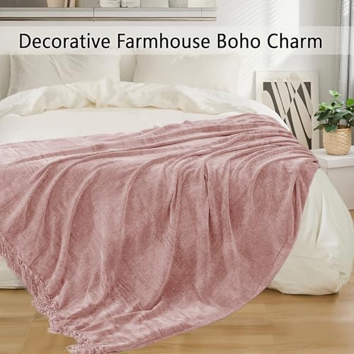 Chenille Throw Blanket for Couch 60" x 80" Twin, Dusty Pink - Image 5