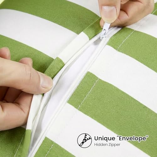 Apple Green Striped Scalloped Outdoor Throw Pillow Covers 18x18 Set of 2 - Image 5