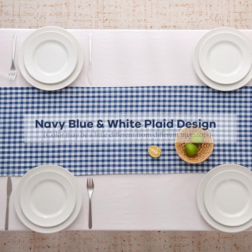 Navy Blue White Plaid Gingham Ruffle Table Runner Cabinet Cover 13"x108" - Image 4