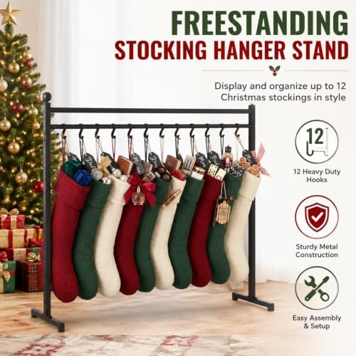 Christmas Stocking Holder Stand 12 Hooks Free Standing Vertical Hanger - Image 2
