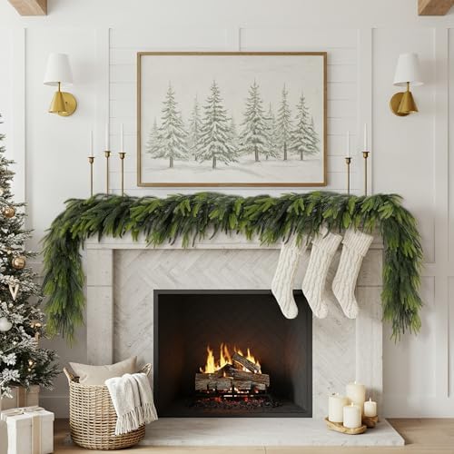 N&T NIETING 2 PCS Christmas Norfolk Pine Garland, Real Touch Pine Garlands Faux Greenery Garland Winter Christmas Garland for Table Mantle Fireplace Holiday Indoor Outdoor Xmas Decorations (6 FT) - Image 2