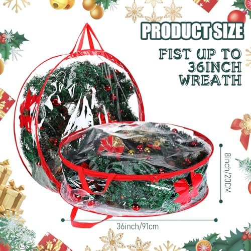Shappy 4 Pcs 36 Inch Clear Wreath Storage Bags PVC Waterproof, Red - Image 2