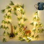 2025 New 6.56FT Christmas Pine Garland Lights 96 Warm White LED Lights 8 Flash Modes Battery Operated with Timer Lighted Smoky Pine Garland for Mantle Fireplace Indoor Home Christmas Decoration by HamiFinee