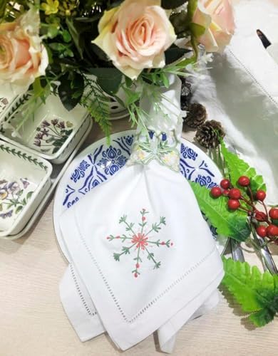 Embroidered Cloth Napkin Snowflake Christmas Cotton Napkins Set of 6, 20 x 20 Hemstitch Table Napkins Machine Washable, Daily & Holidays, Great Gift Ideas - Image 6
