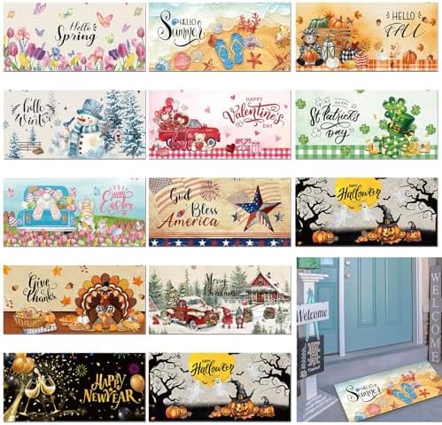 Tinideya 12 Pcs Seasonal Holidays Doormats 10x22 Non Slip,Classic Style by Tinideya