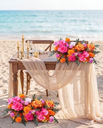 18inch Aisle Flower Garland Centerpieces, Bright Multi-Color Rose with Hydrangea & Chrysanthemum Artificial Flowers, Floral Runner for Wedding Arch, Backdrop, Table Decor, Ceremony Pathway - Image 3