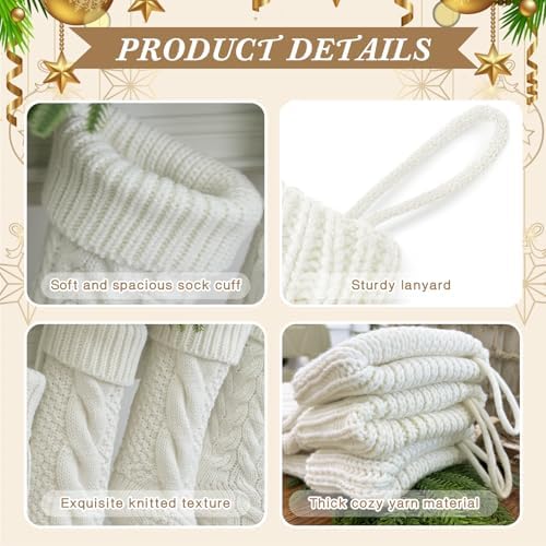steo spce 5 Pack White Farmhouse Christmas Stockings – Rustic Boho Vintage Cable Knit Set, Includes 3 Small 15” and 2 Large 18” Knitted Stockings for Fireplace Mantel Hanging Holiday Décor - Image 4