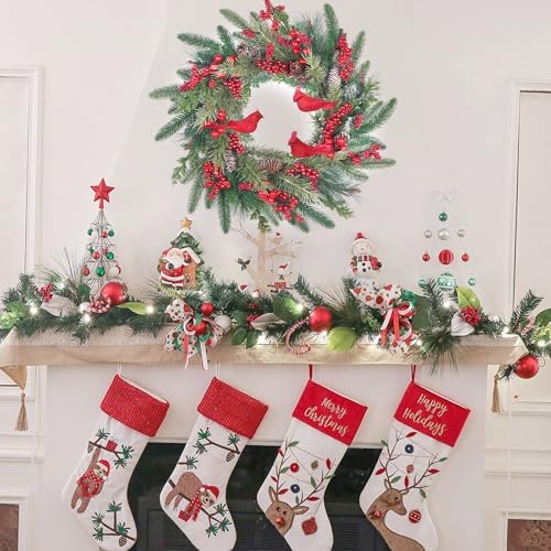LOKEISNA Christmas Wreaths for Front Door - 22" Christmas Wreath with Cardinal, Handmade Door Wreath for Window, Xmas Winter Gift Home Décor - Image 5