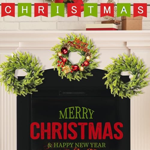 10 Pcs Christmas DIY Gree Wreath 10 Inch Green Artificial Wreaths DIY Faux Plain Wreaths Front Door Green Farmhouse Cabinets Wreath Indoor Outdoor Wall Decor(Pine Needle) - Image 6