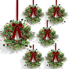 6 Pcs Small 4th of July Hanging Wreaths for Cabinets Patriotic Mini Candle Ring Wreath with Red White Blue Flowers (6, Greenery with Red Bells Pinecones) by Unknown