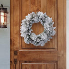 Puleo International 32" Flocked Berkshire Artificial Spruce Wreath 84 Tips 8pc. Pine Cones - Image 3