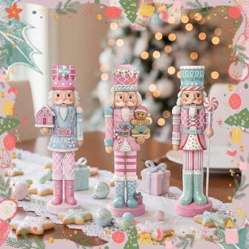 Simgoing 3 Pcs Pastel Christmas Nutcracker Gingerbread Resin Nutcrackers - Image 5